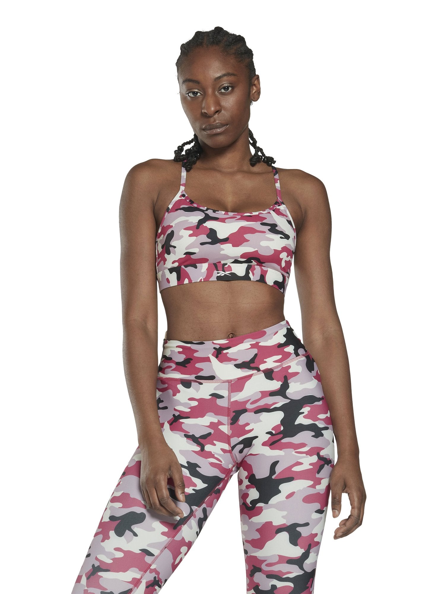 REEBOK Спортен сутиен Lux Skinny Strap Camo Print Sports