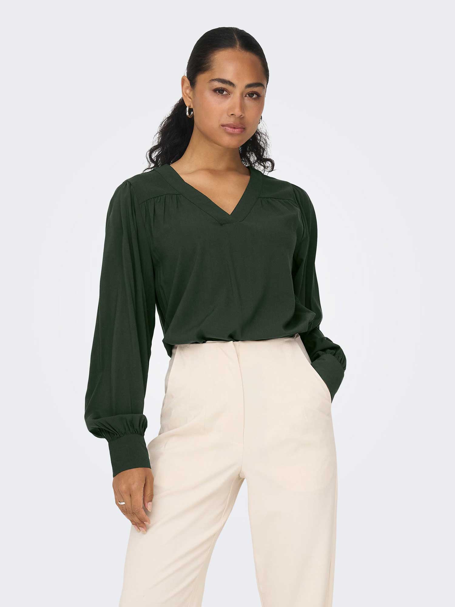 ONLY Риза ONLELLA LS V-NECK TOP WVN