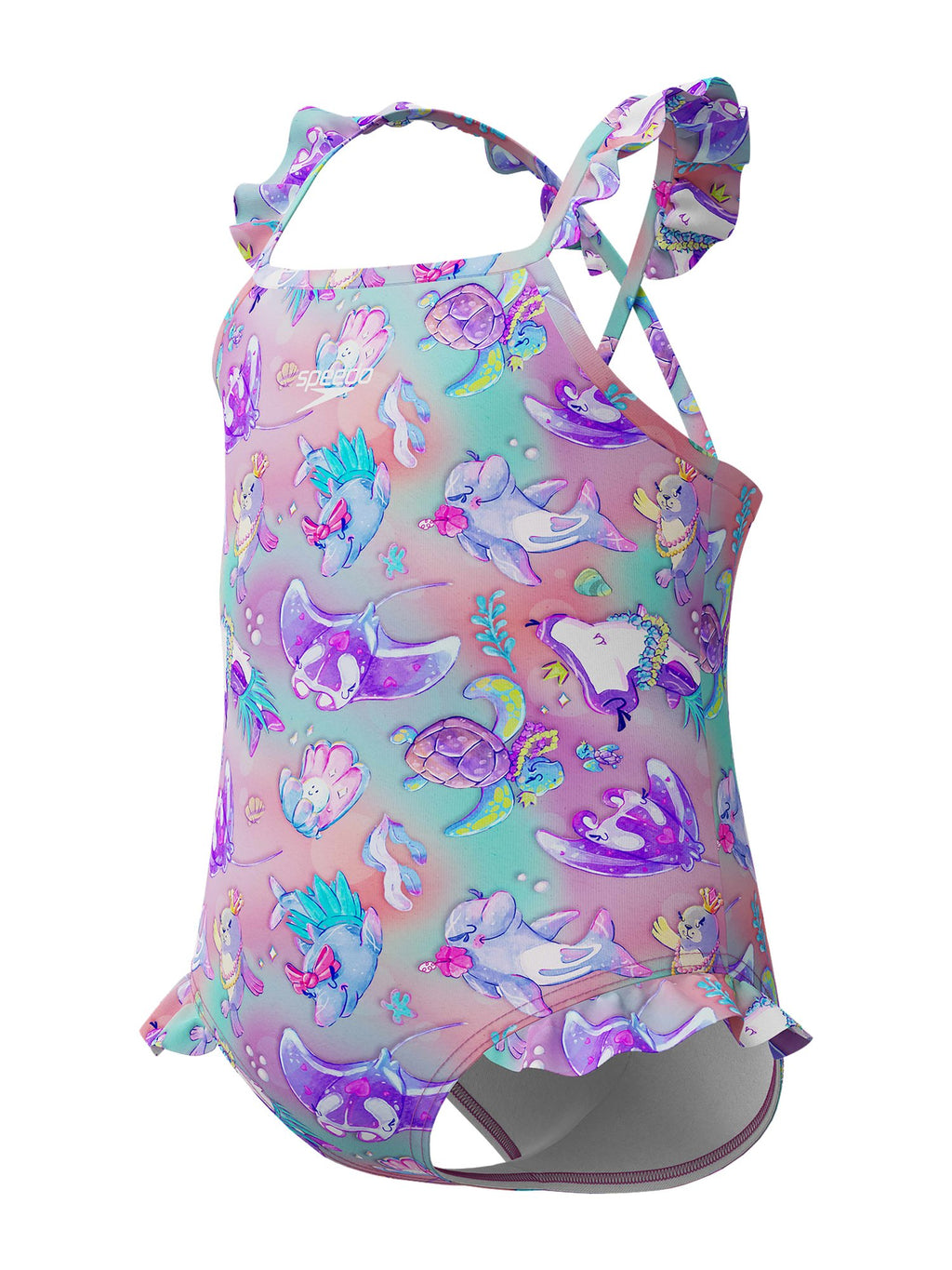 SPEEDO Цял бански GIRLS DIGITAL FRILL THINSTRAP