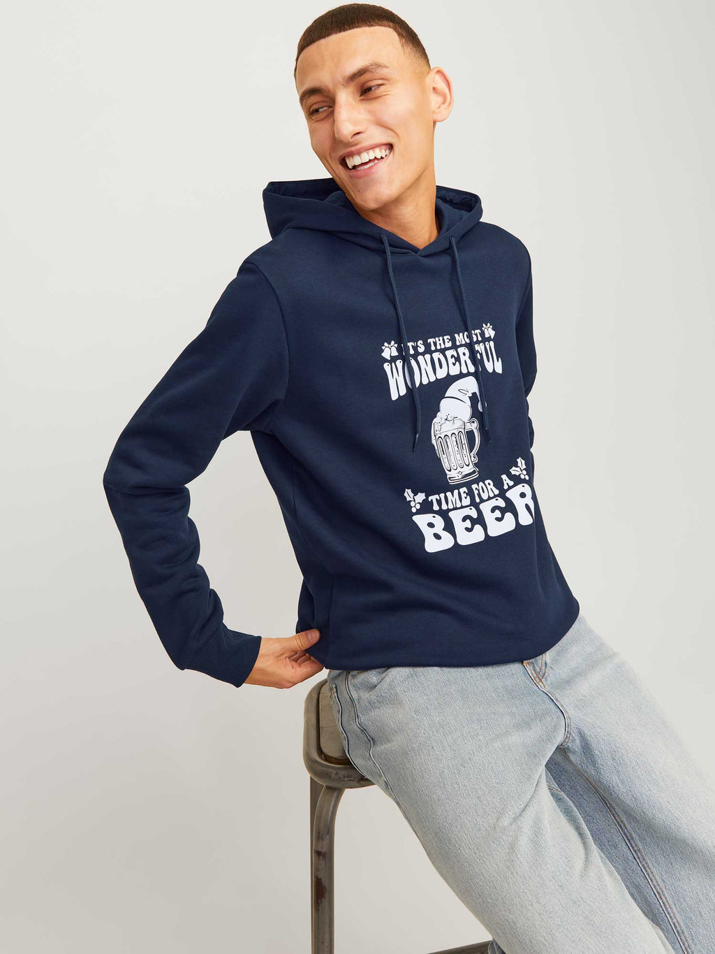 JACK & JONES Суитшърт JJXMAS ONE COLOR FUNNY SWEAT HOOD