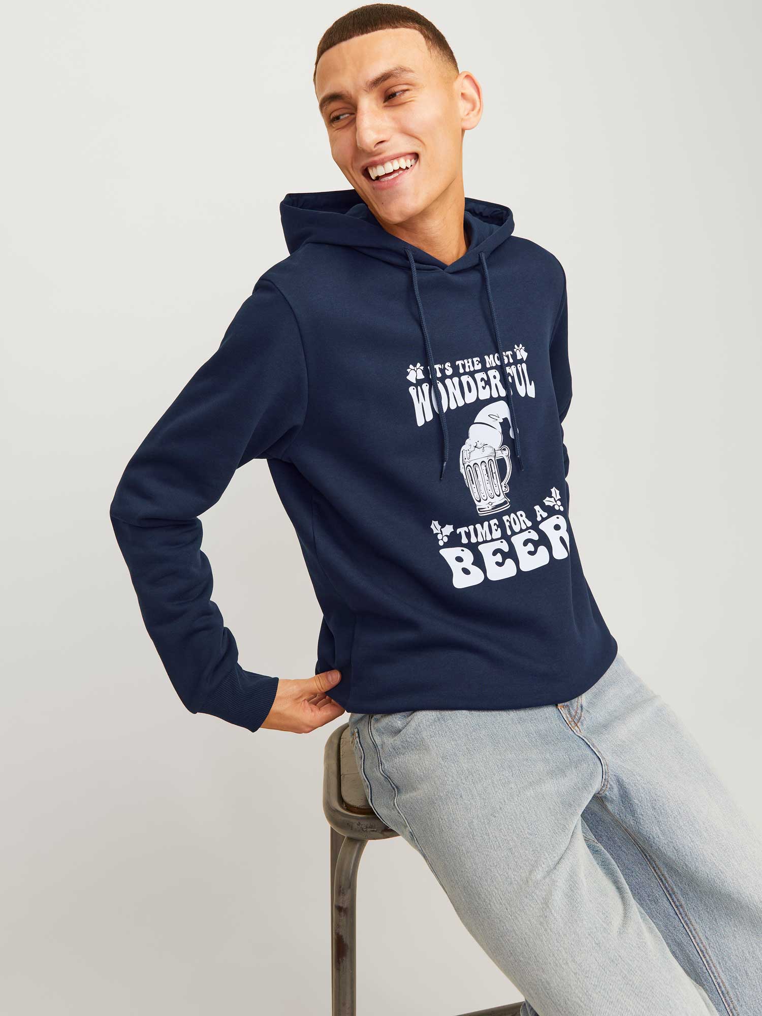 JACK & JONES Суитшърт JJXMAS ONE COLOR FUNNY SWEAT HOOD
