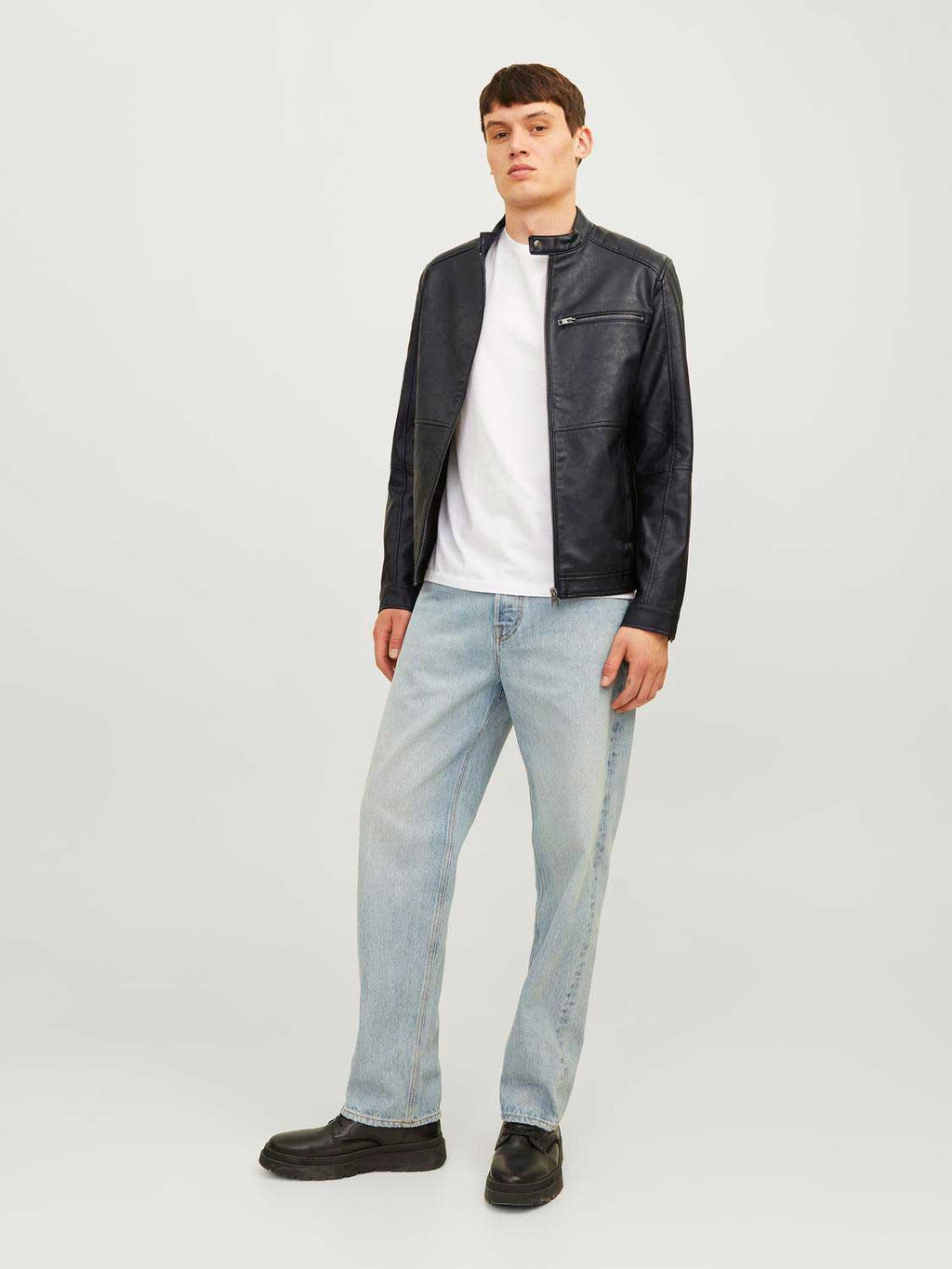 JACK & JONES Кожено яке JJEDYLAN PU BIKER JACKET NOOS