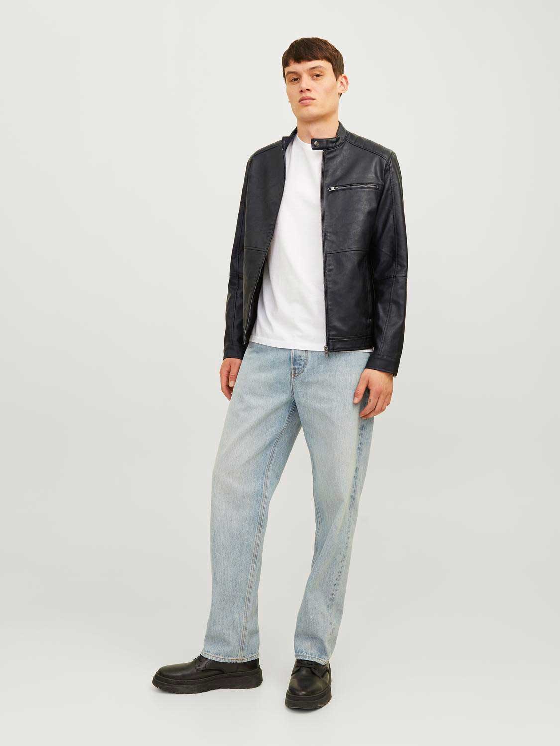 JACK & JONES Кожено яке JJEDYLAN PU BIKER JACKET NOOS