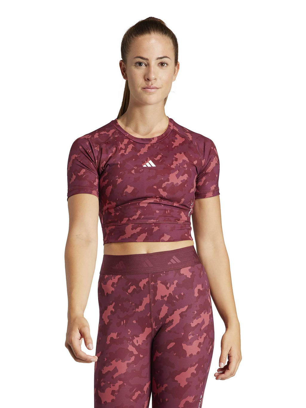 ADIDAS PERFORMANCE Тениска Techfit Camo Print Crop Training