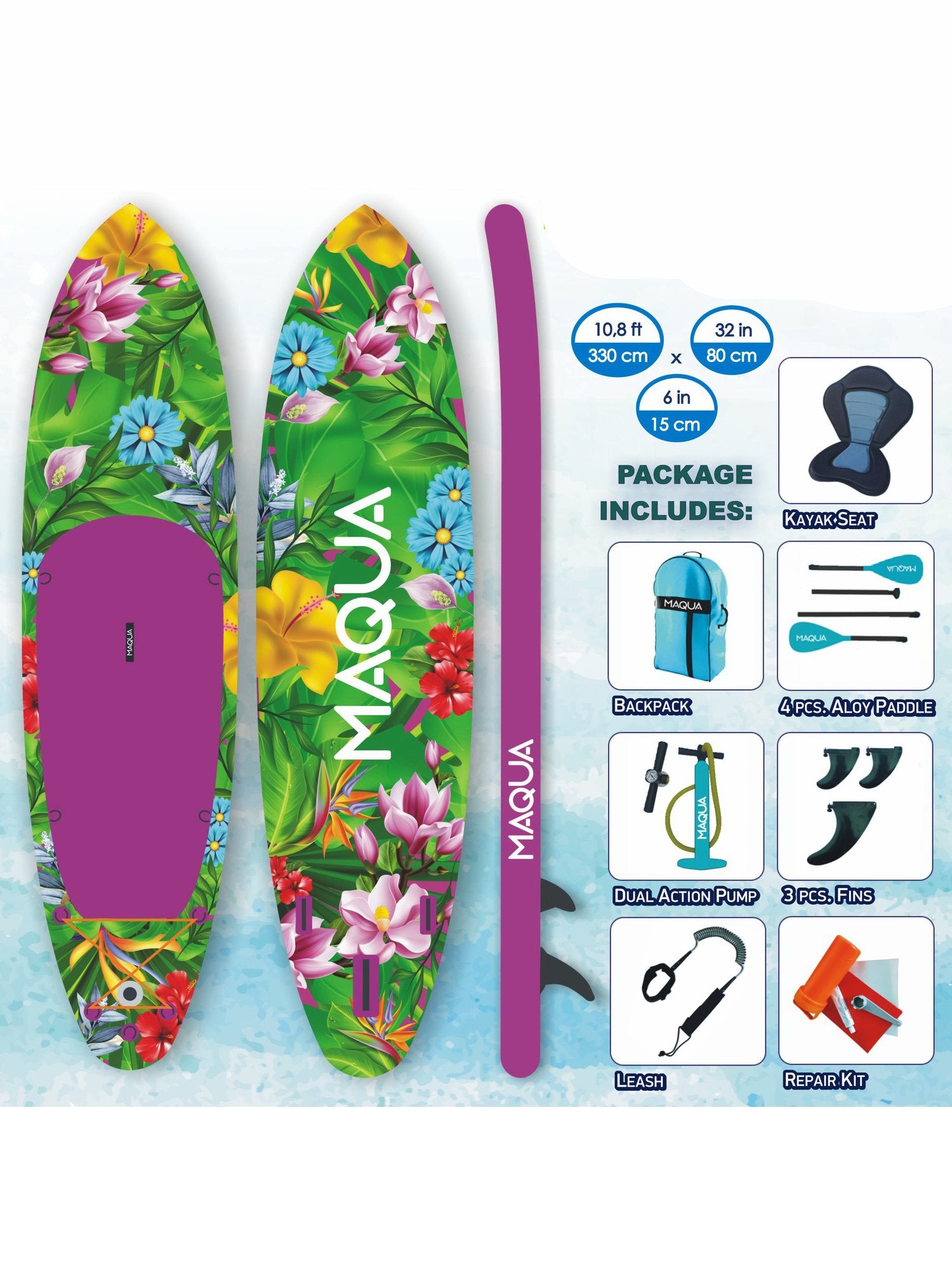MAQUA К-т надуваем SUP FLOWERS KAYAK KIT 330/80/15