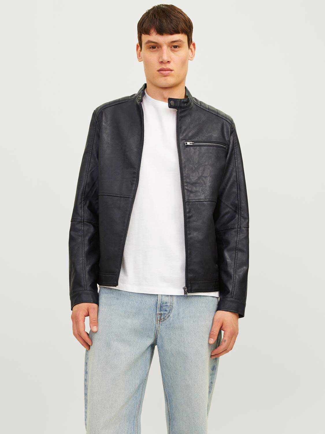 JACK & JONES Кожено яке JJEDYLAN PU BIKER JACKET NOOS