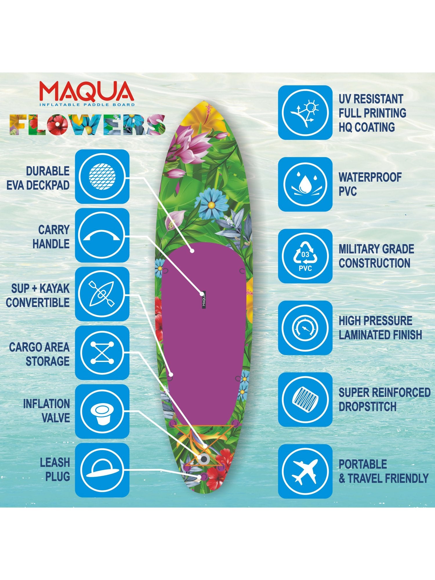 MAQUA К-т надуваем SUP FLOWERS 330/80/15