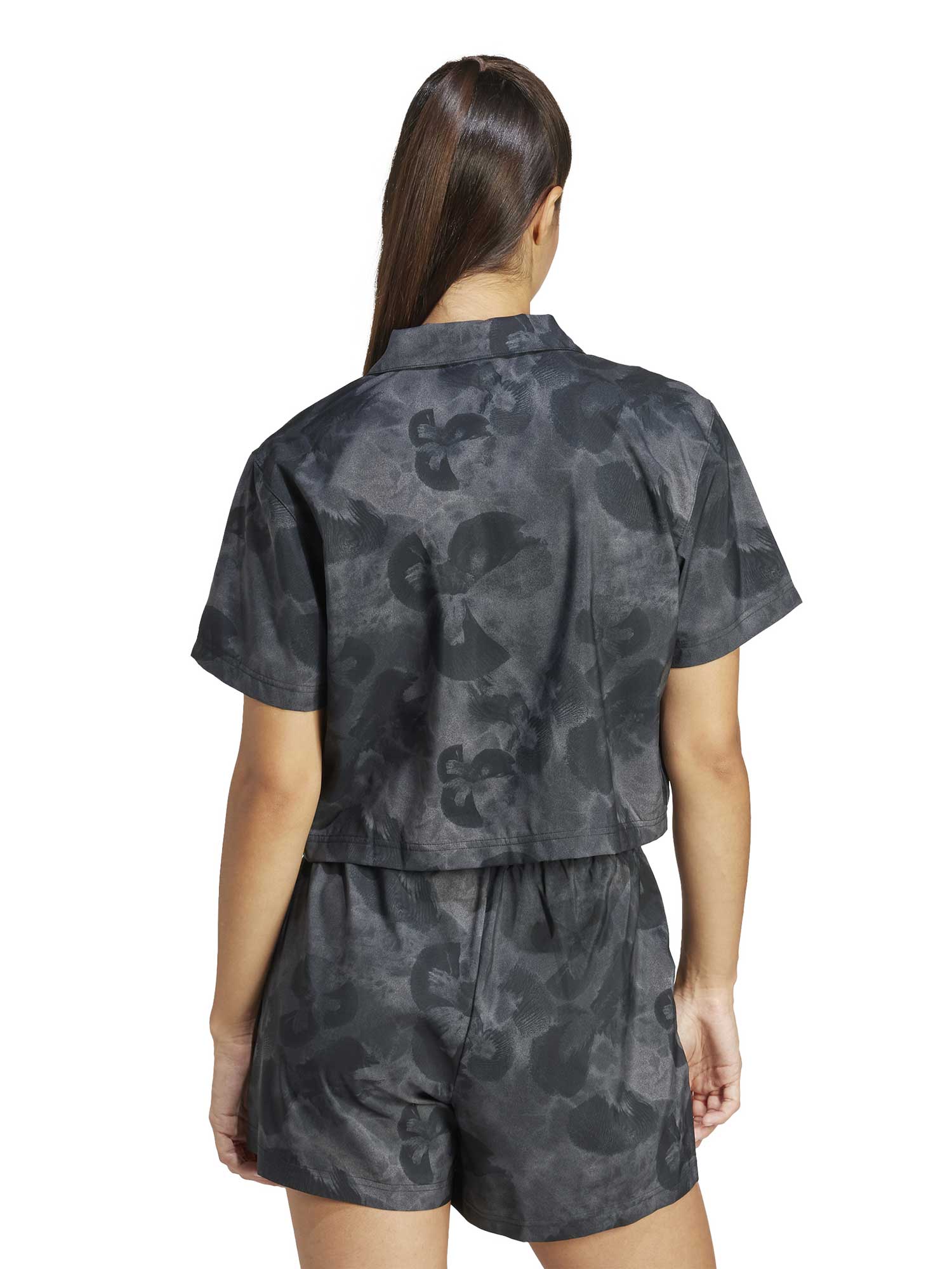 ADIDAS SPORTSWEAR Риза Floral Graphic Crop Woven Polo Shirt