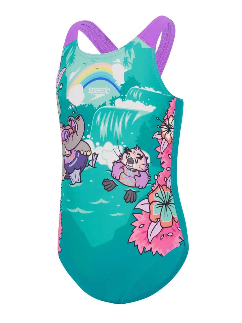 SPEEDO Цял бански GIRLS LEARN TO SWIM PRINTED CROSSBACK
