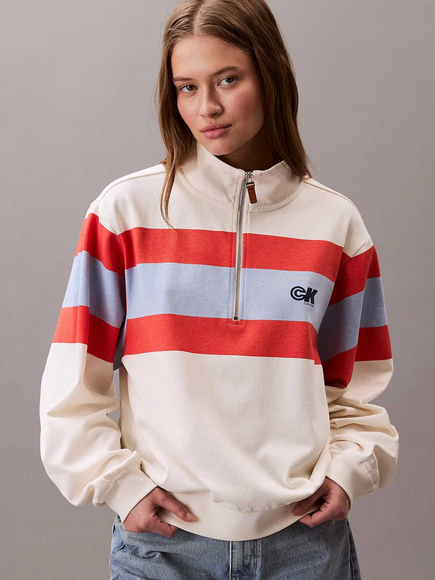 Calvin Klein Jeans Блуза RUGBY JERSEY 1/4 ZIP STRIPE TO
