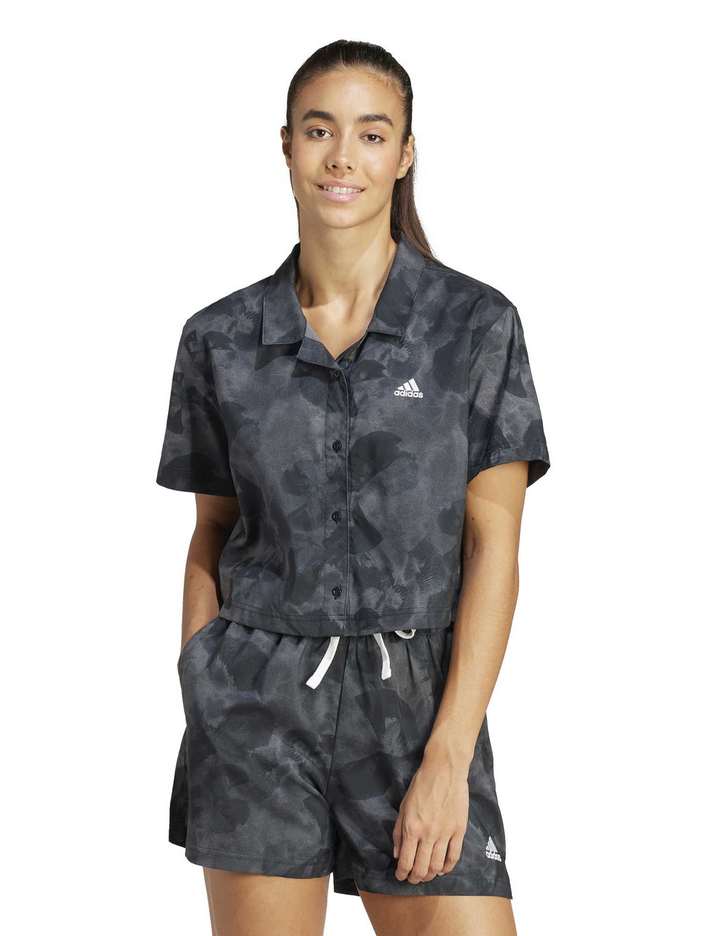 ADIDAS SPORTSWEAR Риза Floral Graphic Crop Woven Polo Shirt