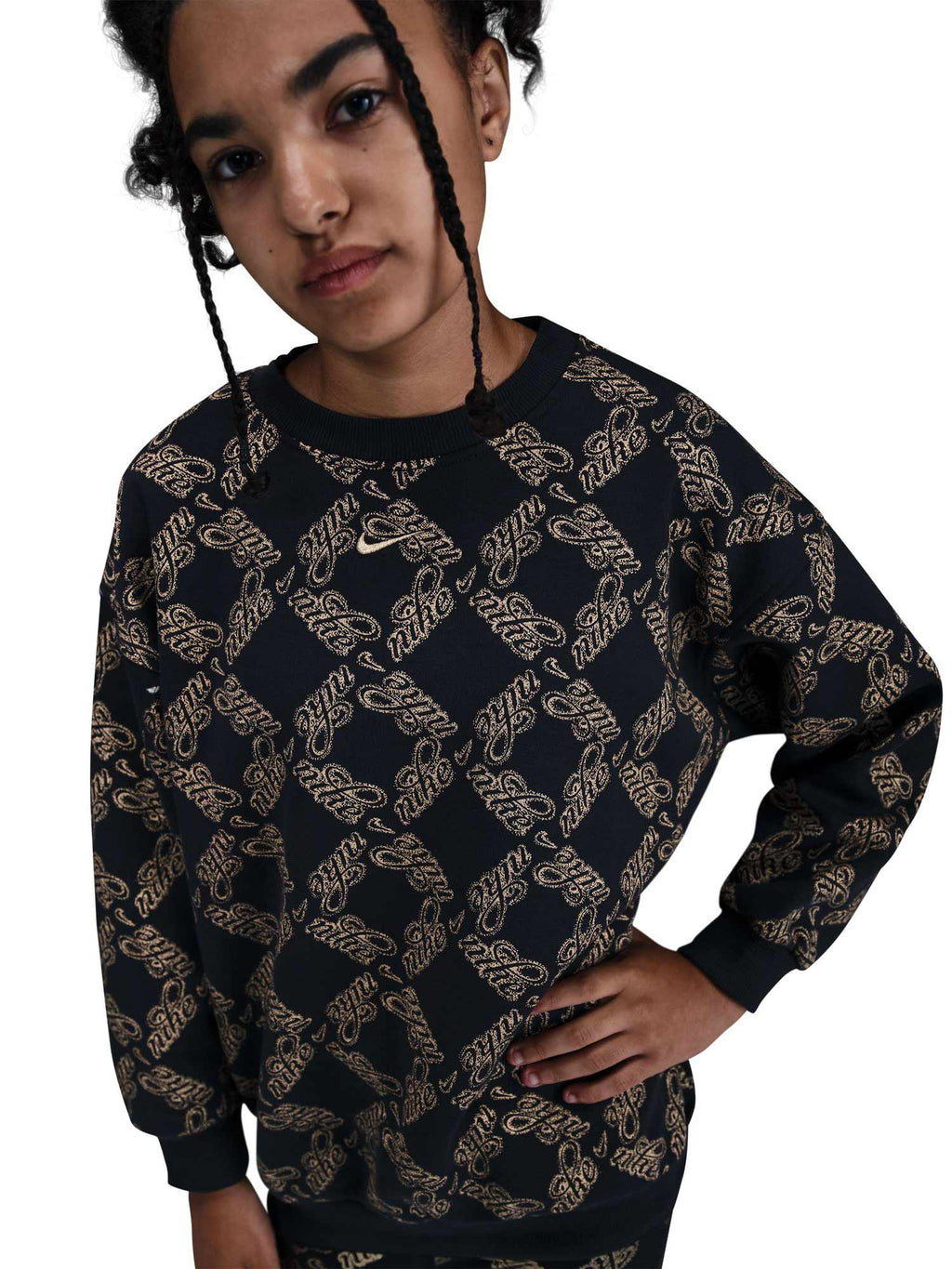 NIKE Блуза G NSW CLB FLC OS CREW AOP SHNE
