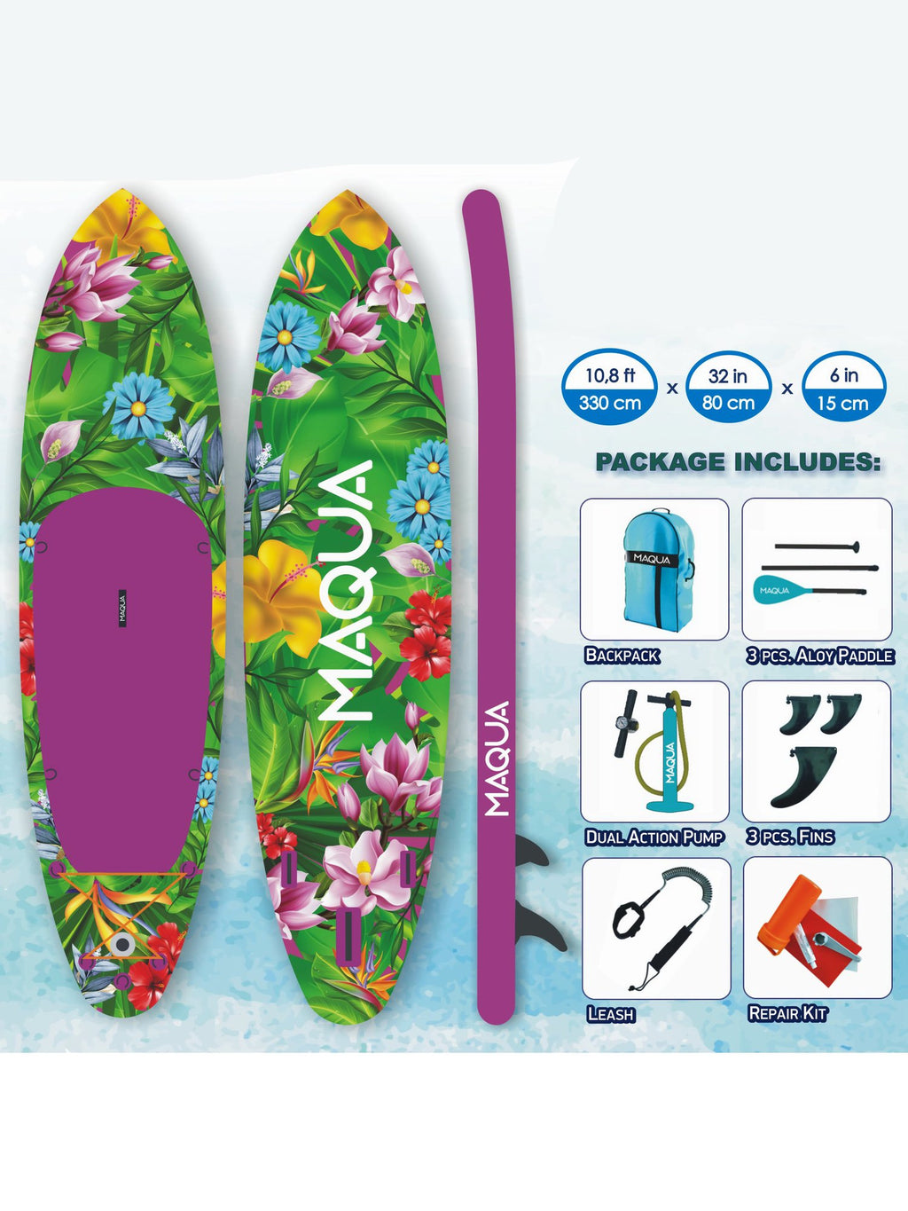 MAQUA К-т надуваем SUP FLOWERS 330/80/15
