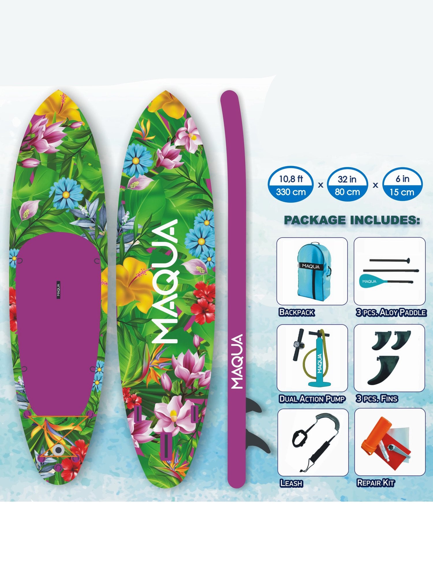 MAQUA К-т надуваем SUP FLOWERS 330/80/15
