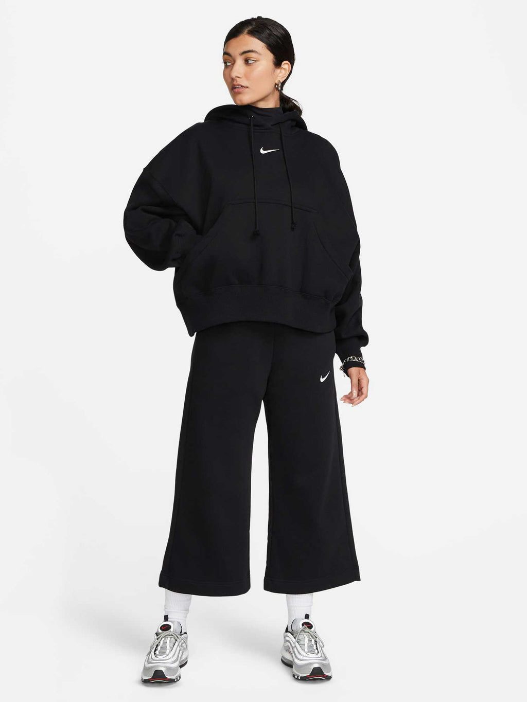 NIKE Спортно долнище W NSW PHNX FLC HR CROP SWTP
