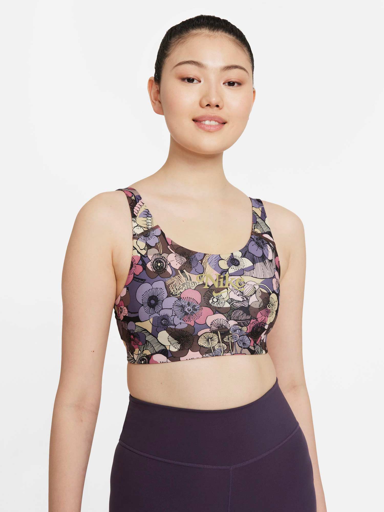 NIKE Спортен сутиен SWSH FEMME AOP