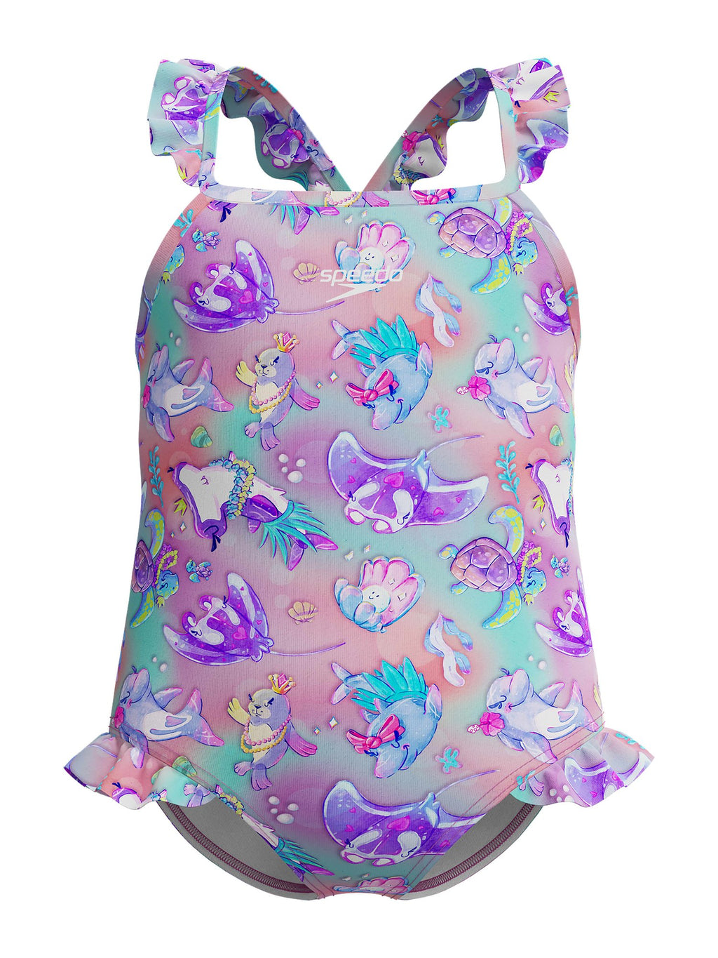 SPEEDO Цял бански GIRLS DIGITAL FRILL THINSTRAP