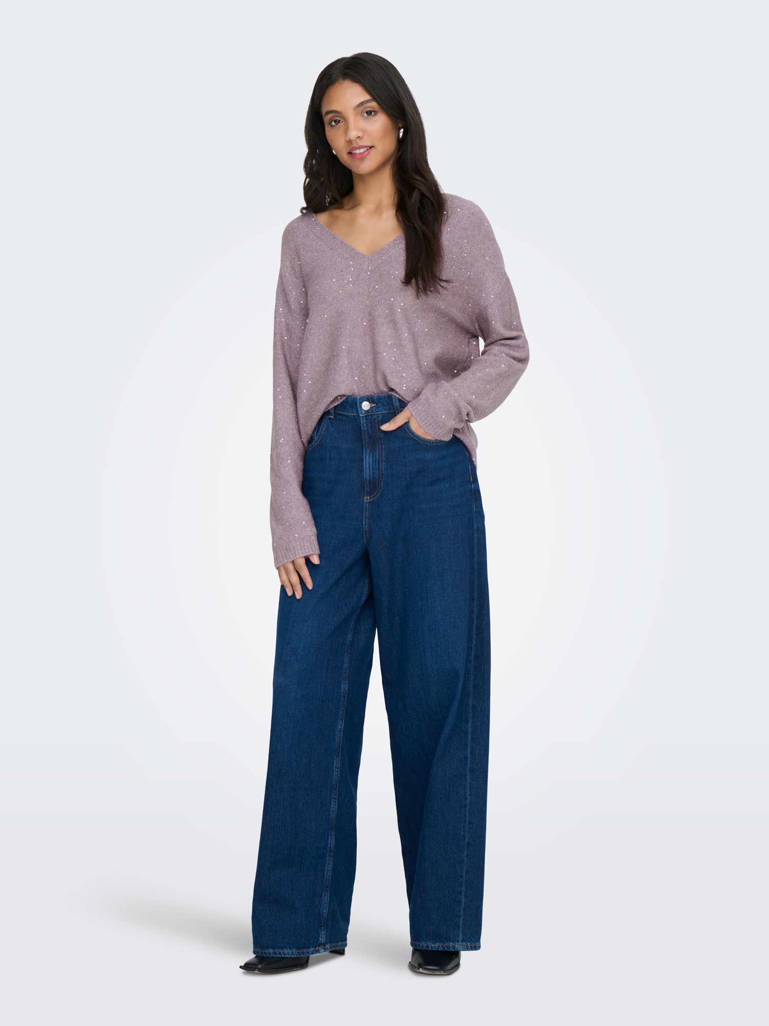 ONLY Пуловер ONLARIZONA LS SEQUINS V-NECK PUL KNT